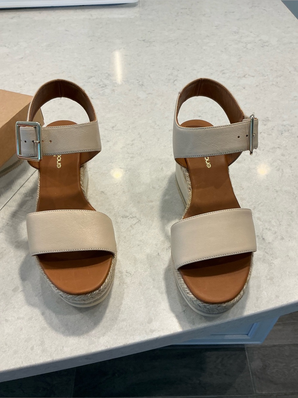 Women's Beige Espadrille Wedge Sandals - Neutral Leather Straps
